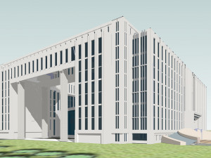 SU model of a modern government office building and its plaza Model 3D