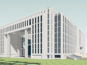 SU model of a modern government office building and its plaza 3D Model