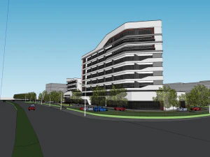 СУ-модель обтекаемого офисного здания гостиницы в современном стиле 3D Модель