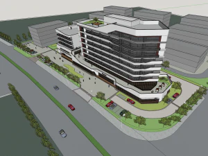 SU model of a modern-style streamlined office hotel building 3D Model