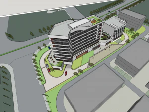 SU model of a modern-style streamlined office hotel building 3D Model