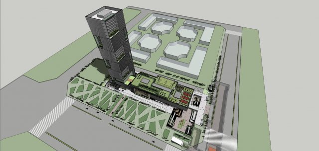 SU model of modern comprehensive commercial office building 3D Модель .c4d .max .obj .3ds .fbx .stl .blend 