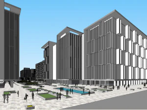SU model of modern office and residential apartment building 3D Model