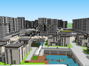 SU model of modern office and residential apartment building 3D Model