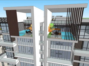 SU model of modern office and residential apartment building 3D Model