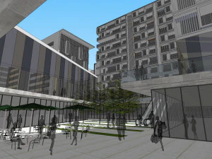SU model of modern office and residential apartment building 3D Model