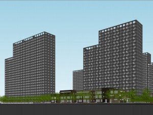 SU model of Vanke Blue Mountain office and apartment building Model 3D