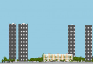 SU model of Vanke Blue Mountain office and apartment building Model 3D