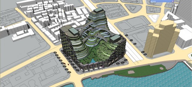 SU model of high-density green integrated office building 3D Модель .c4d .max .obj .3ds .fbx .stl .blend 