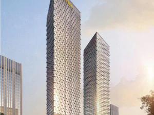 SU-модель супервысотного офисного здания с зелеными насаждениями 3D Модель