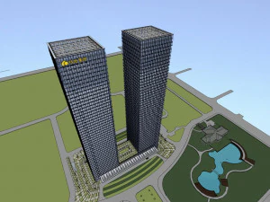 SU model of green space super high-rise office building 3D Model