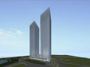 SU model of green space super high-rise office building 3D Model