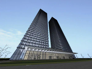 SU model of green space super high-rise office building 3D Model