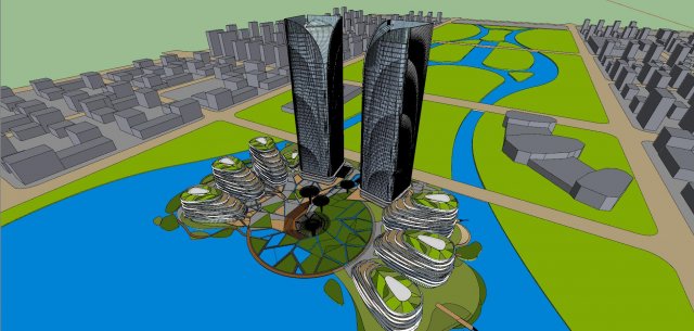 SU model of Shuanghehu Twin Towers office building 3D Model .c4d .max .obj .3ds .fbx .stl .blend 