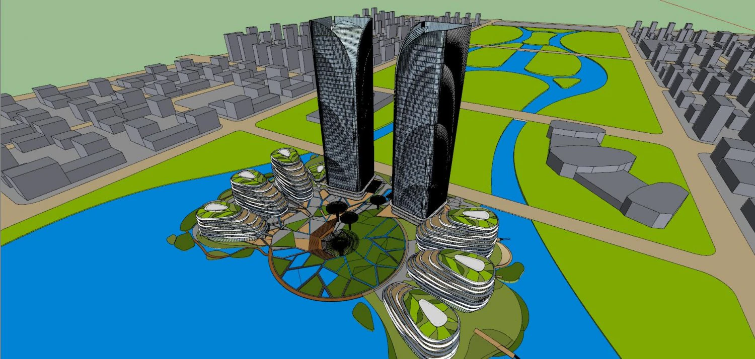 SU model of Shuanghehu Twin Towers office building 3D Model .c4d .max .obj .3ds .fbx .stl .blend 