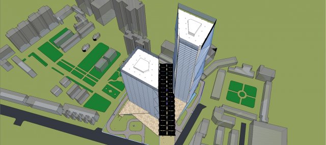SU model of twin tower commercial office building Modelo 3D .c4d .max .obj .3ds .fbx .stl .blend 