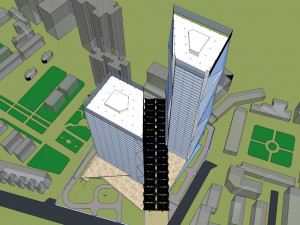 SU model of twin tower commercial office building Model 3D