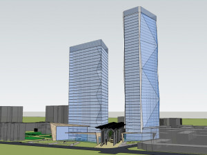 SU model of twin tower commercial office building Modelo 3D