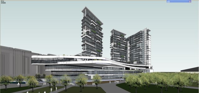 SU model of modern high-rise commercial office building Modelo 3D .c4d .max .obj .3ds .fbx .stl .blend 