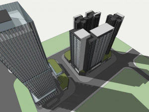 SU model of modern high-rise office and apartment building 3D Model