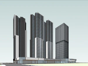 SU model of modern high-rise office and apartment building 3D Model
