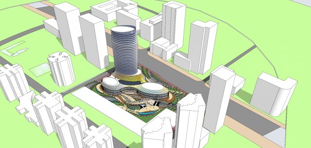 SU model of the curved building of the daily office building 3D Model .c4d .max .obj .3ds .fbx .stl .blend 