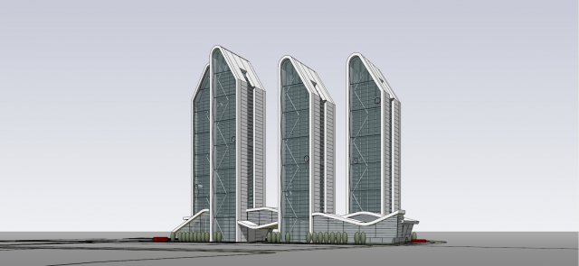 SU model of modern high-rise office building 3D Model .c4d .max .obj .3ds .fbx .stl .blend 