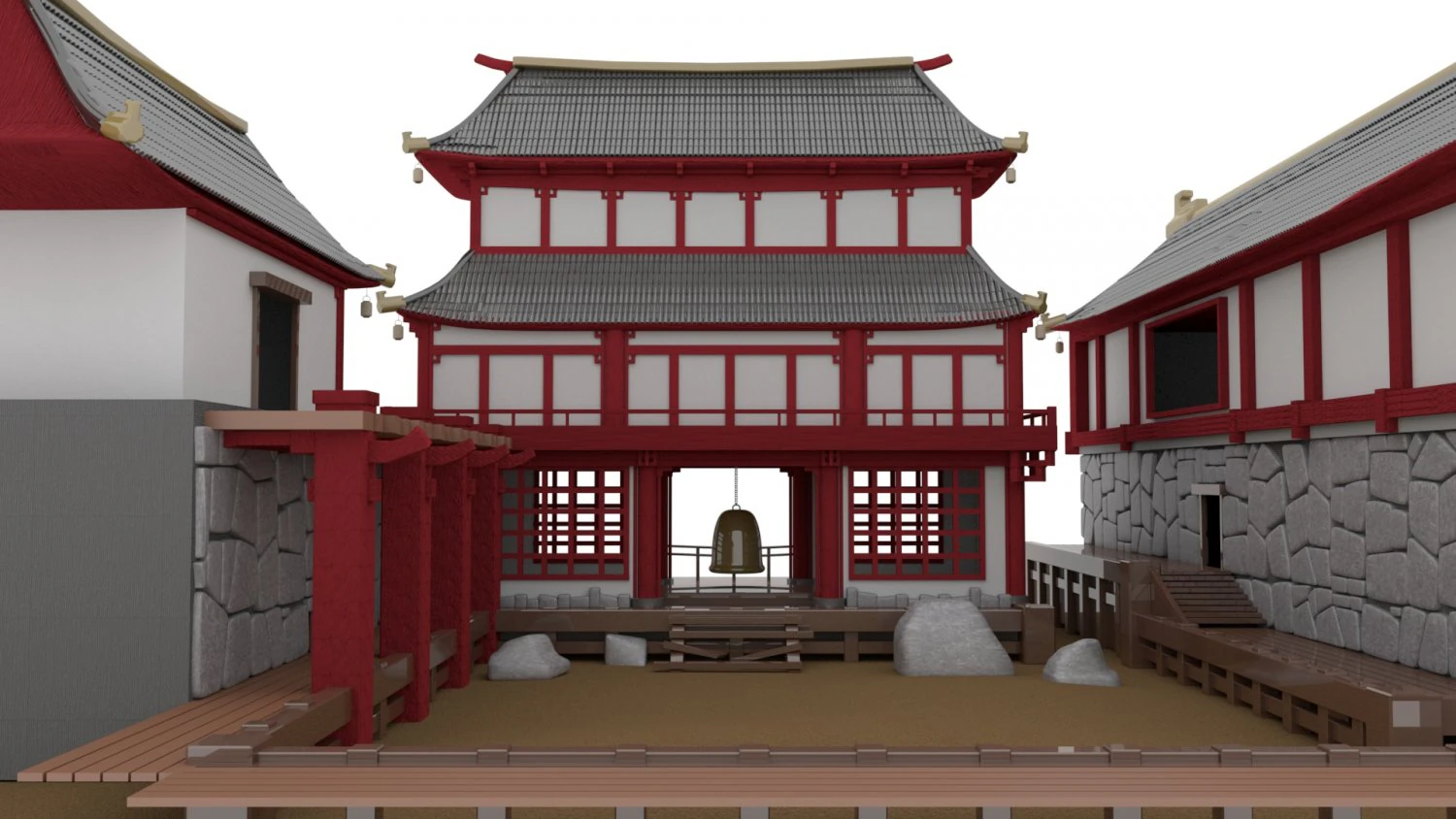 Japanese Temple Hanamura 3D Model .c4d .max .obj .3ds .fbx .stl .blend