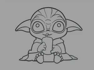 बेबी योडा वॉल सिल्हूट 01 3D प्रिंट मॉडल