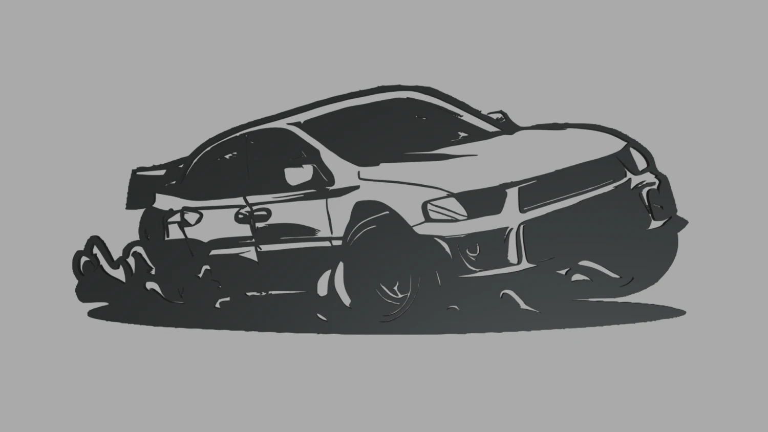 Drifting Car 02 Wall Silhouette 3D Print Model .c4d .max .obj .3ds .fbx .stl .blend 