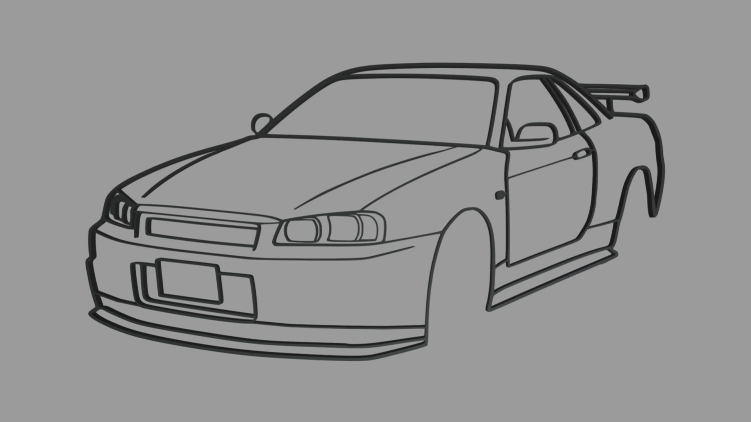 Nissan Skyline GTR R34 Wall Silhouette 3D Print Model .c4d .max .obj .3ds .fbx .stl .blend 