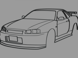 Nissan Skyline GTR R34 Wall Silhouette 3D-printmodel
