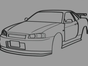 Silhueta de parede Nissan Skyline GTR R34 Modelo de Impressão 3D