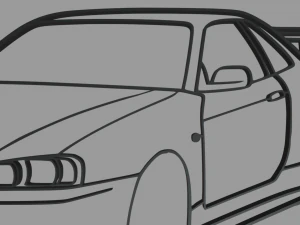 Nissan Skyline GTR R34 Wall Silhouette 3D Print Model