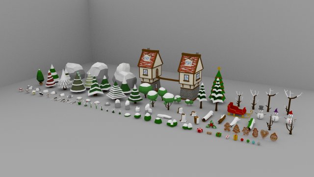 Low Poly Christmas Pack 01 3D Model .c4d .max .obj .3ds .fbx .stl .blend 