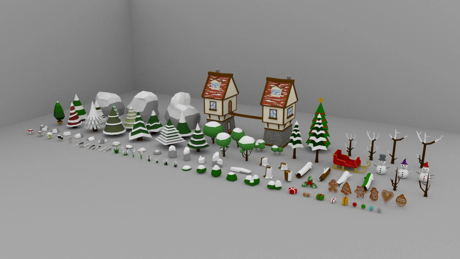 Low Poly Christmas Pack 01 3D Model .c4d .max .obj .3ds .fbx .stl .blend 