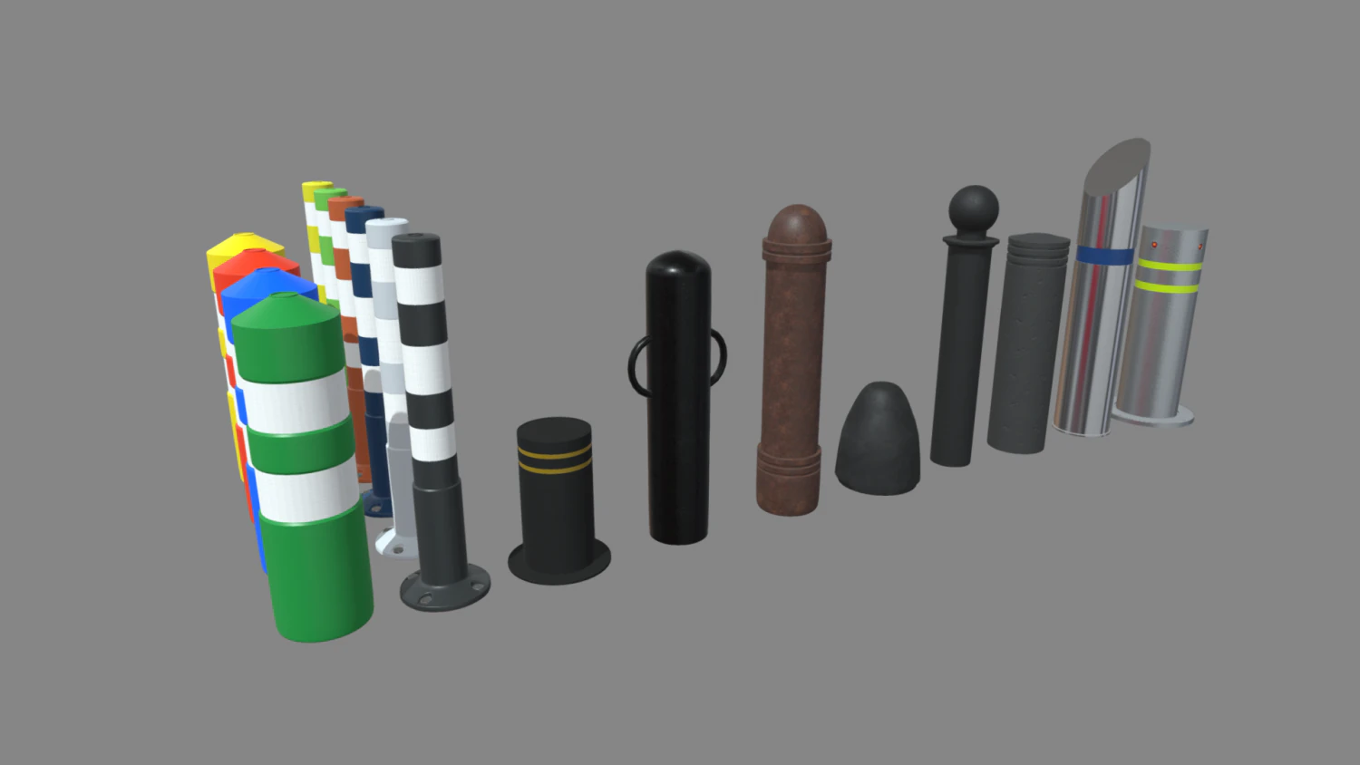 Bollards Pack 3D Model .c4d .max .obj .3ds .fbx .stl .blend 