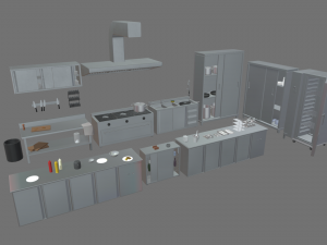 Cookware Set sink in metal cabinet Model 3D