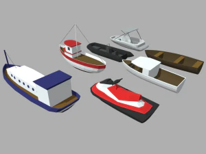 Low Poly Boats Pack 01 3D Model