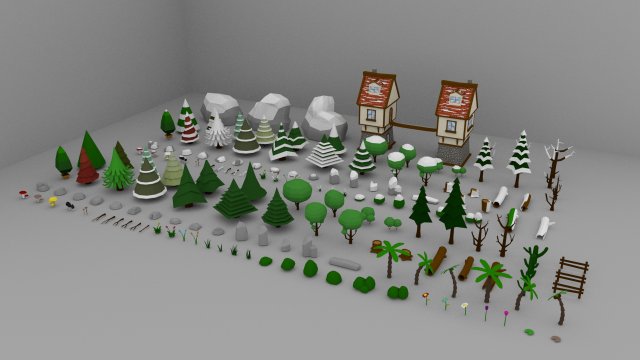 Low Poly Normal Snow Trees Pack 3D Model .c4d .max .obj .3ds .fbx .stl .blend 