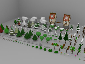 Low Poly Normal Snow Trees Pack 3D Model