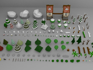 Low Poly Normal Snow Trees Pack 3D Model