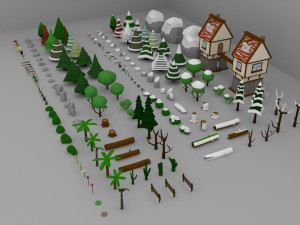 Low Poly Normal Snow Trees Pack 3D Model