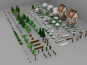 Low Poly Normal Snow Trees Pack 3D Model