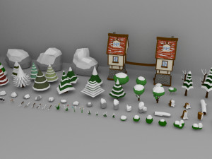 Low Poly Normal Snow Trees Pack 3D Model