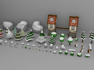 Low Poly Normal Snow Trees Pack 3D Model