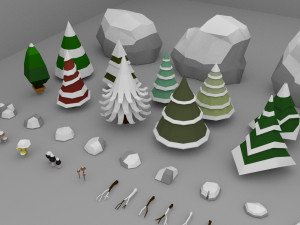 Low Poly Normal Snow Trees Pack 3D Model