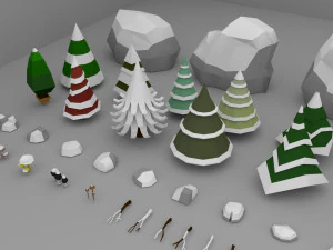 Low Poly Normal Snow Trees Pack 3D Model