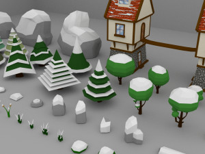 Low Poly Normal Snow Trees Pack 3D Model