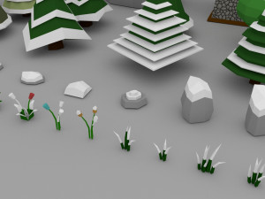 Low Poly Normal Snow Trees Pack 3D Model